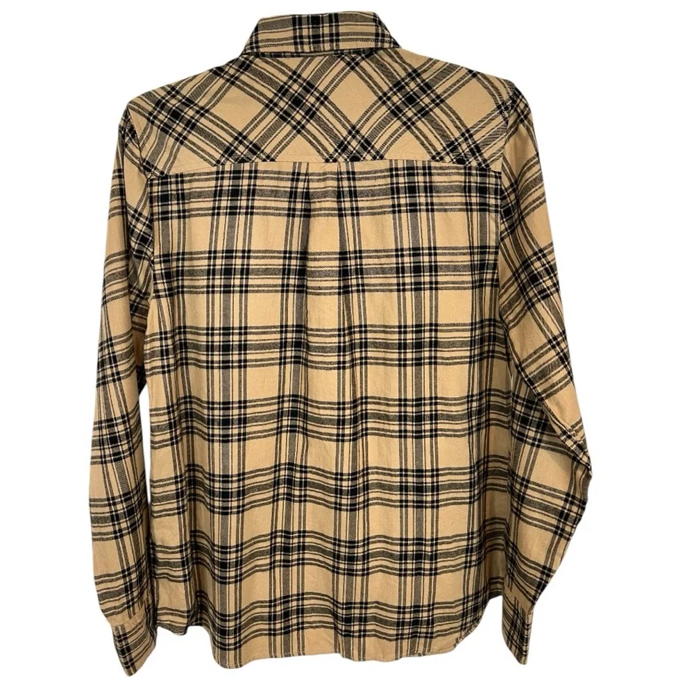 J Crew Factory Women’s black & tan brown Plaid Soft Flannel Shirt NWT